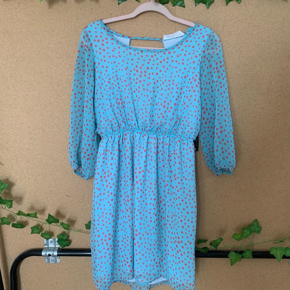 LOWBALLS ACCEPTED blue and orange dot dress
